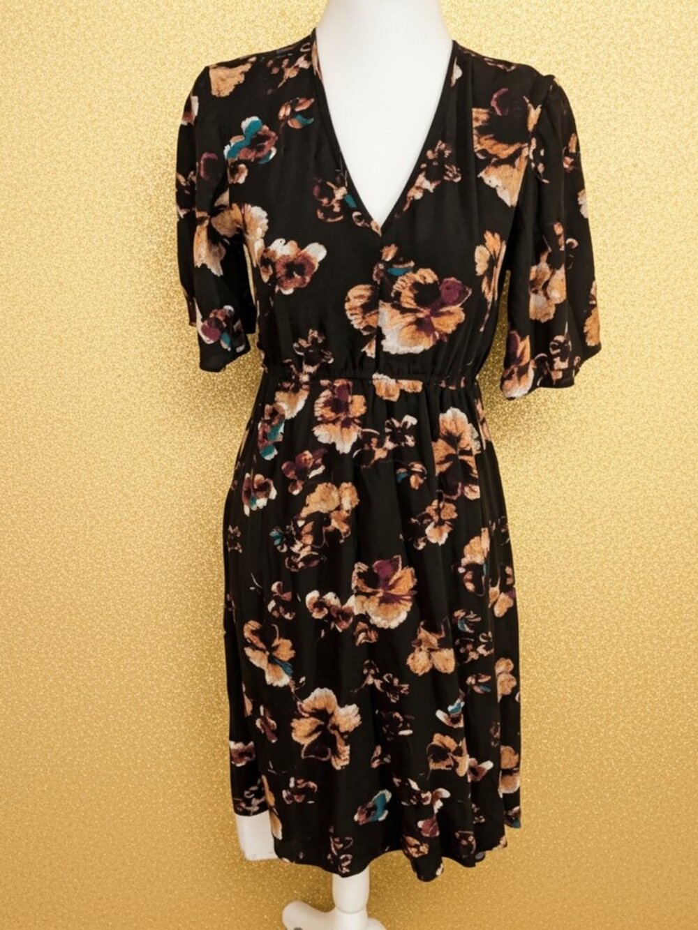 Black and Peach Floral Midi Dress by Black Swan